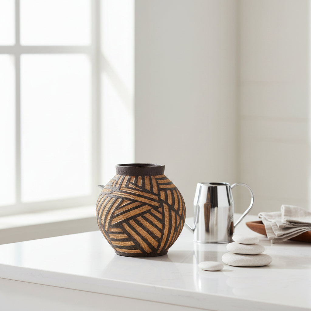 Darnell Round Natural And Black Planter