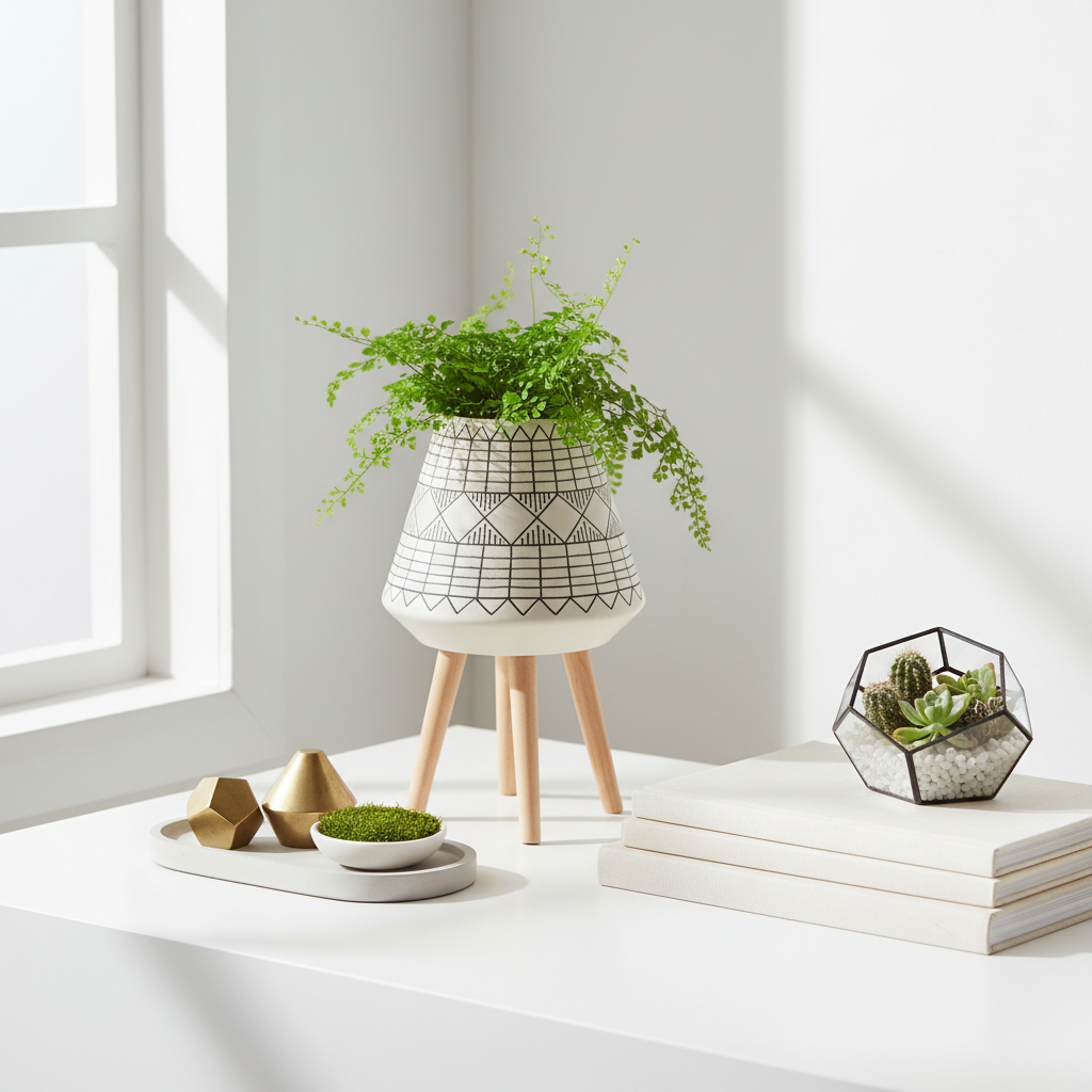 Darnell White And Black Large Planter