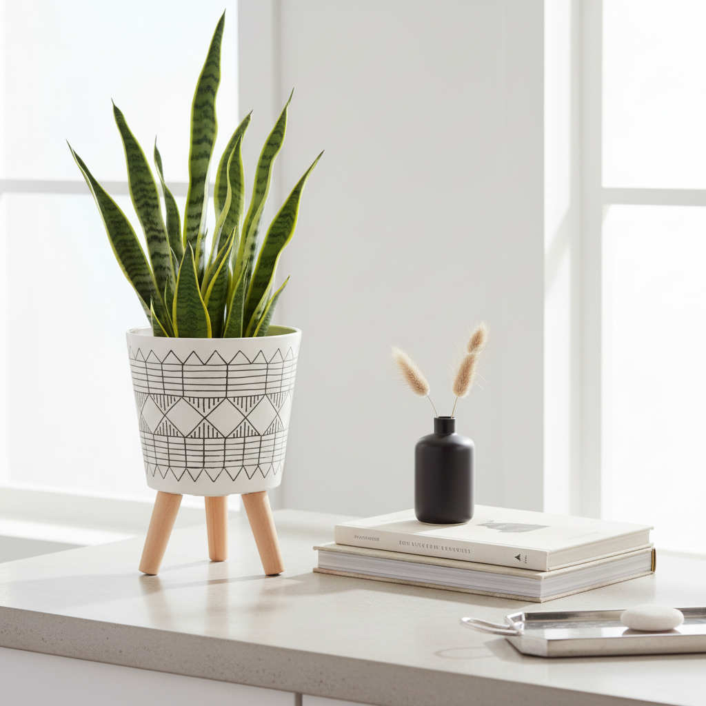 Darnell White And Black Small Planter