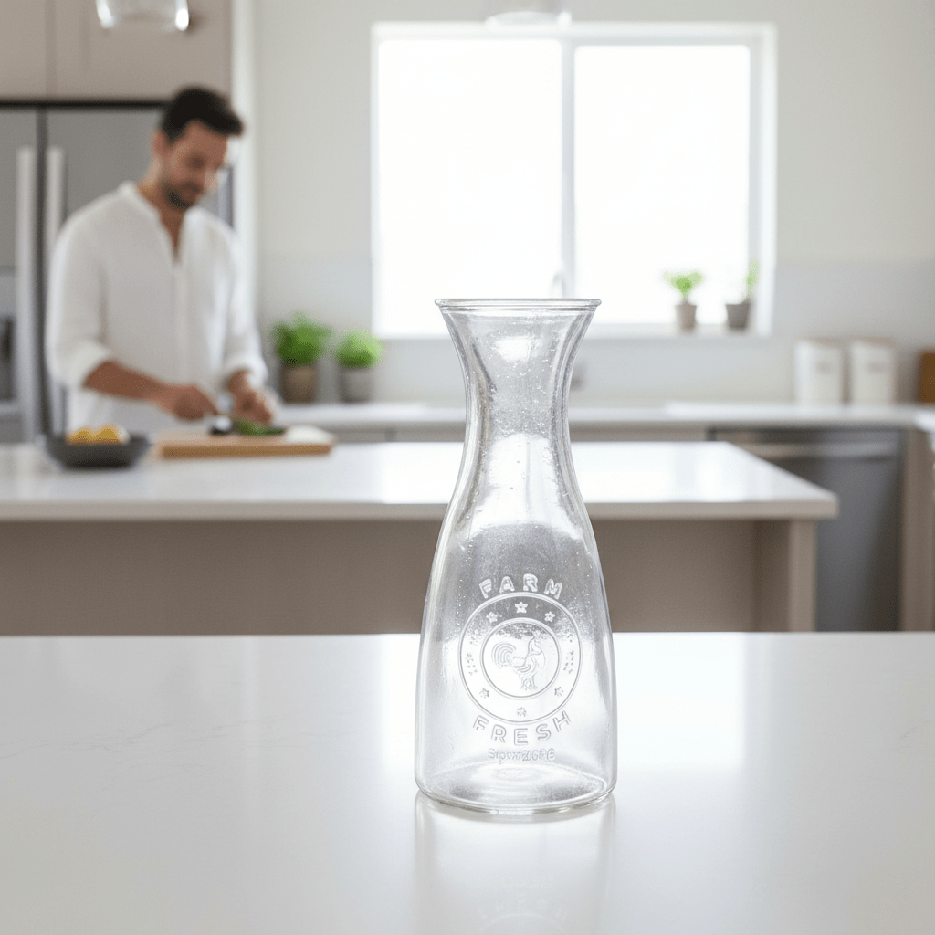 Dayla Clear Glass Embossed Farm Fresh Design 1000Ml Carafe