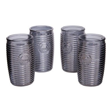 Dayla Set of Four Grey Ribbed Glass Tumblers