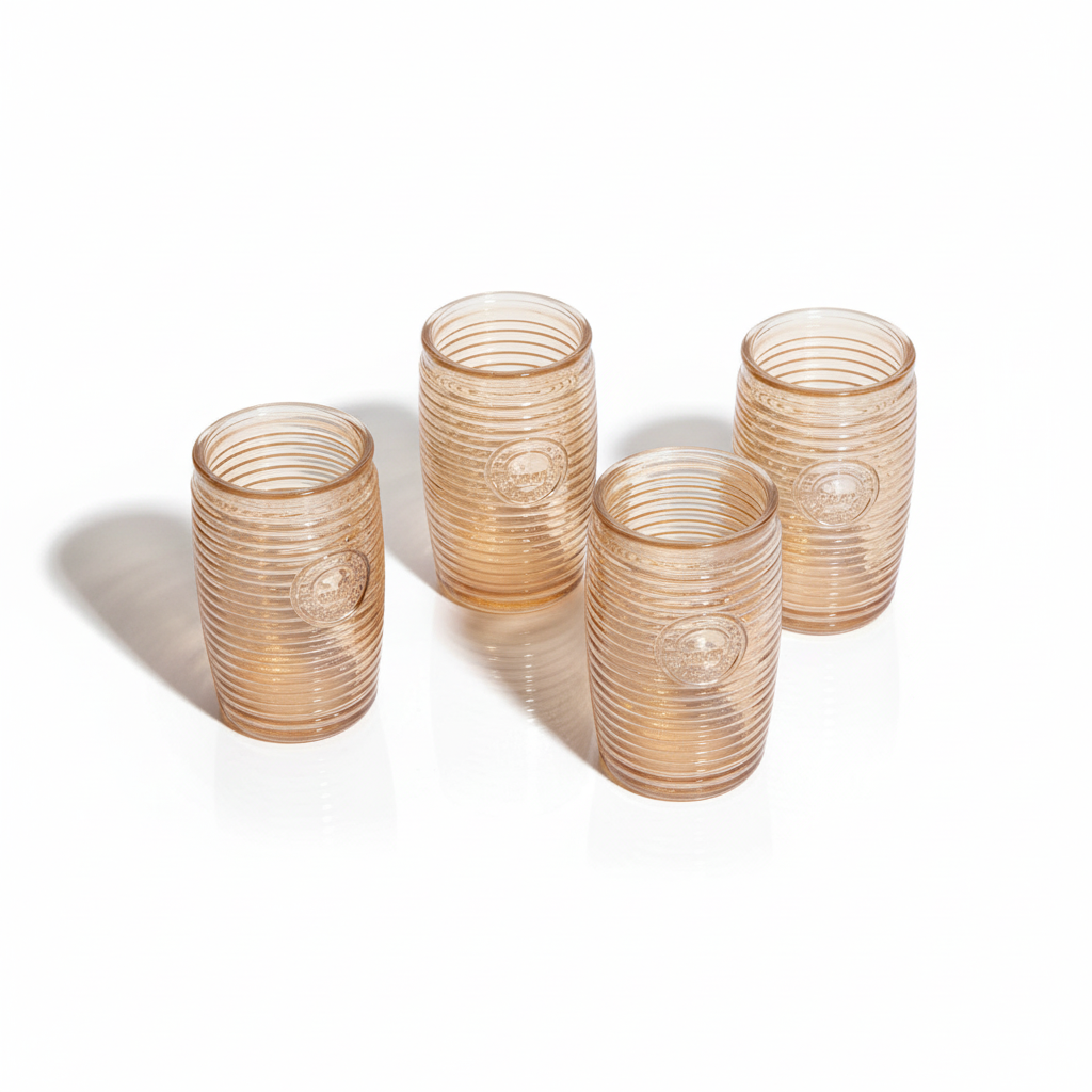Dayla Set of Four Gold Ribbed Glass Tumblers