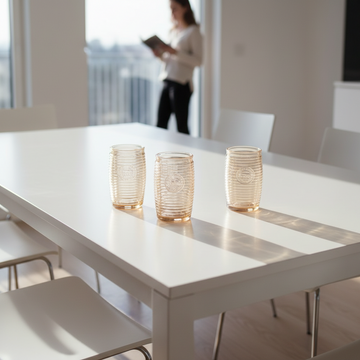 Dayla Set of Four Gold Ribbed Glass Tumblers
