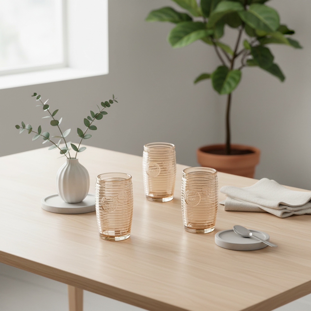 Dayla Set of Four Gold Ribbed Glass Tumblers