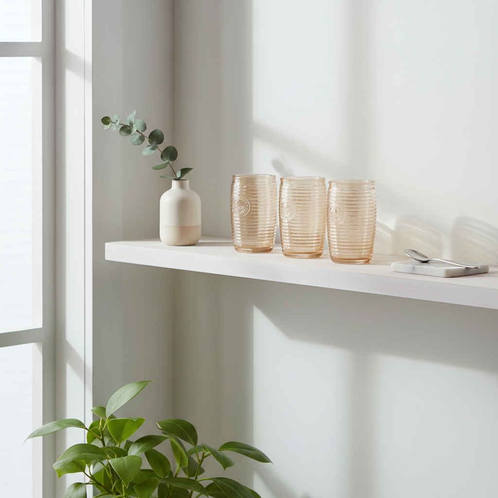 Dayla Set of Four Gold Ribbed Glass Tumblers