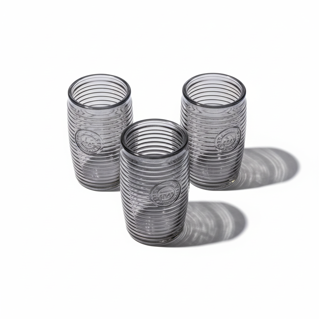 Dayla Set of Four Grey Ribbed Glass Tumblers
