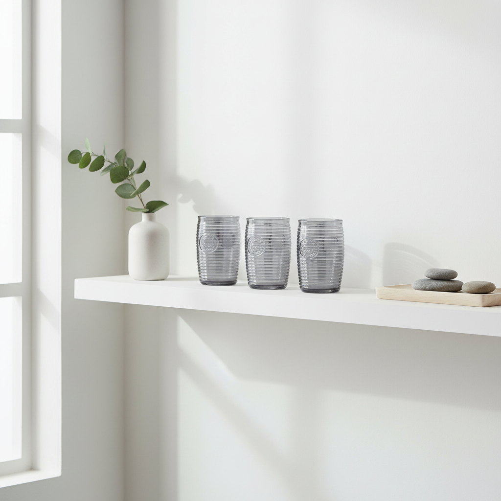 Dayla Set of Four Grey Ribbed Glass Tumblers