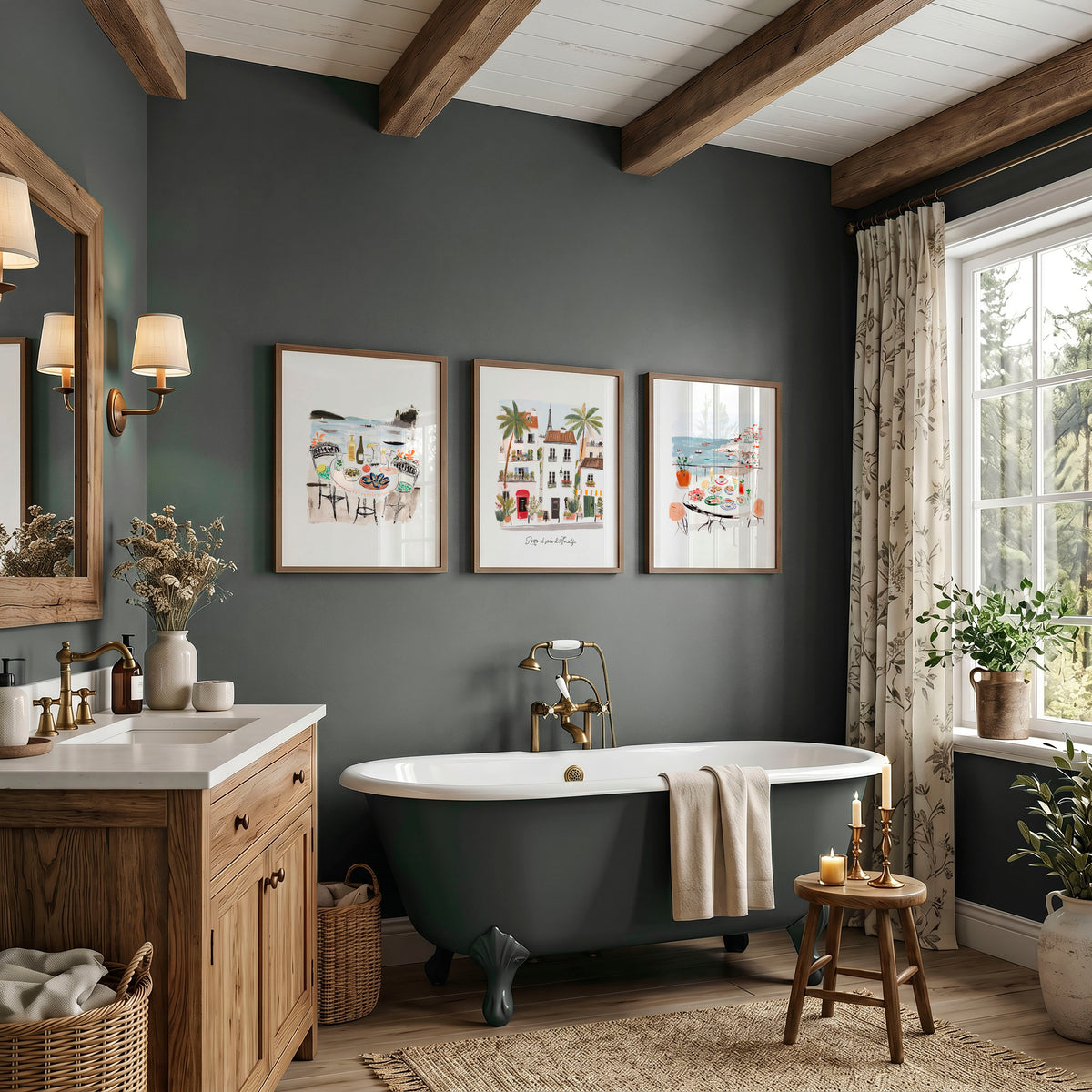Decor for bathroom styled in a room setting — view 2