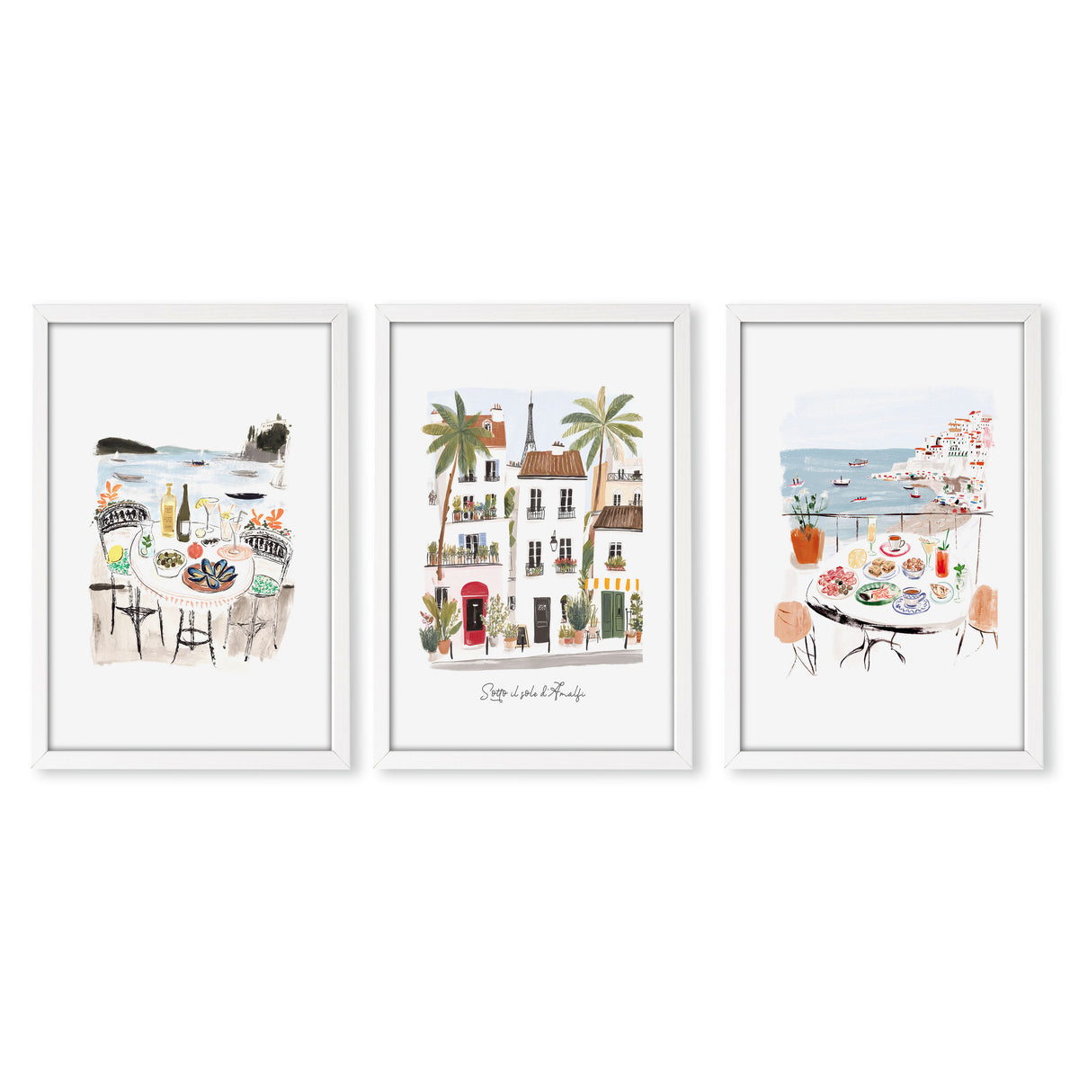 Decor for bathroom shown in a white frame