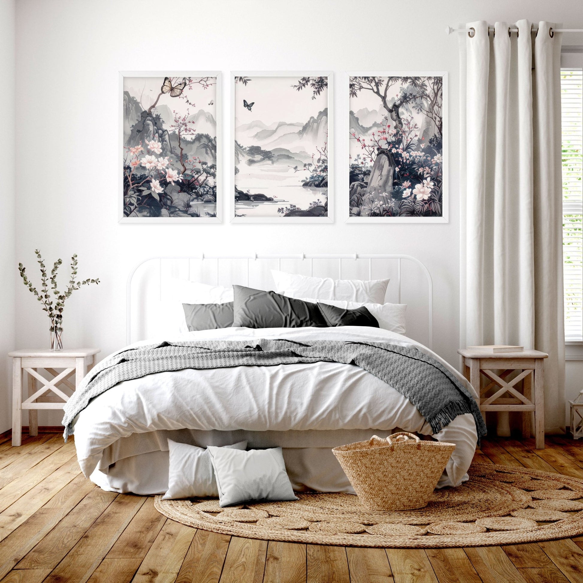 Decorating Bedroom Walls | Set of 3 Chinoiserie Wall art Prints