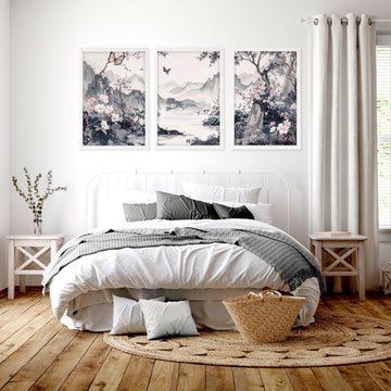 Decorating Bedroom Walls | Set of 3 Chinoiserie Wall art Prints