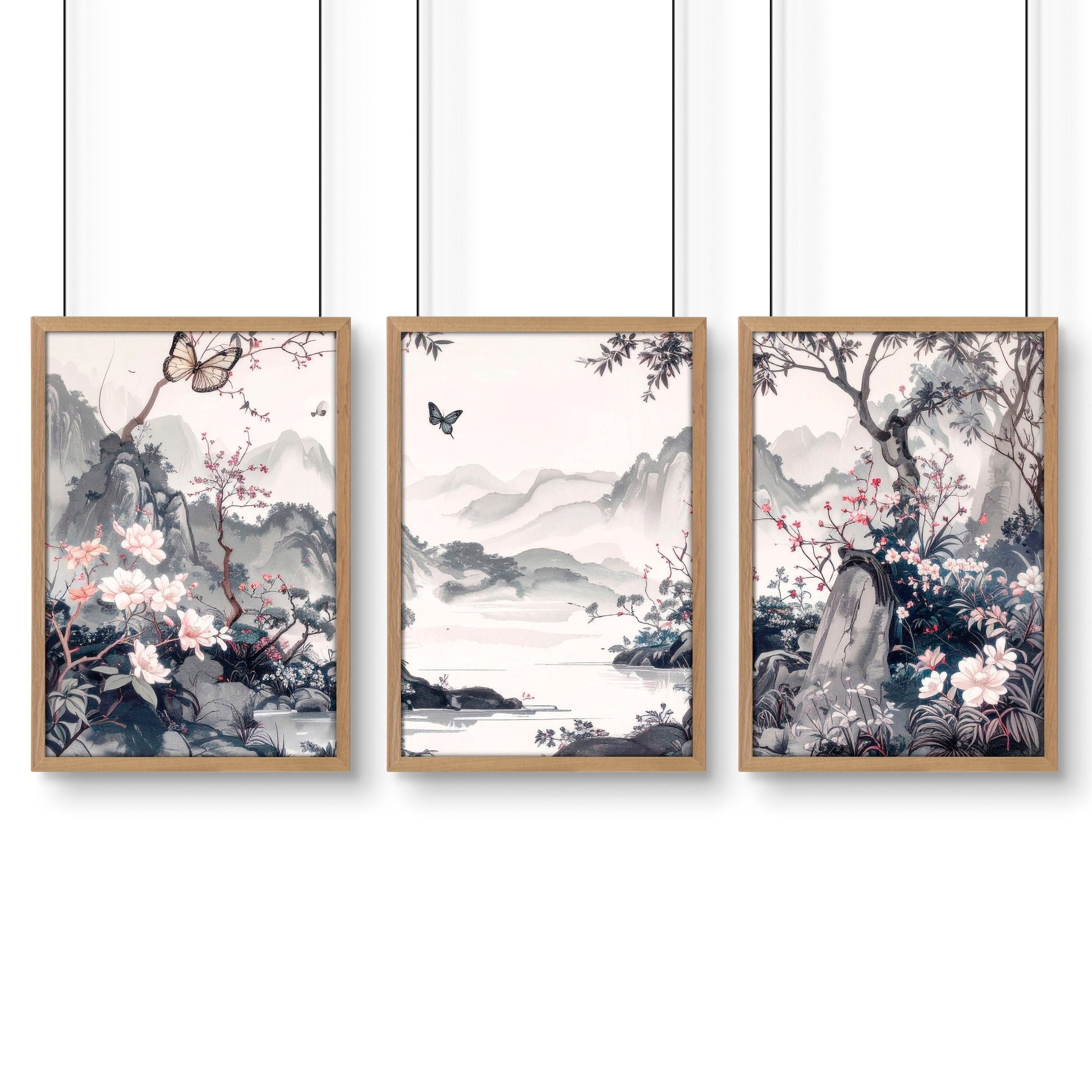 Decorating Bedroom Walls | Set of 3 Chinoiserie Wall art Prints