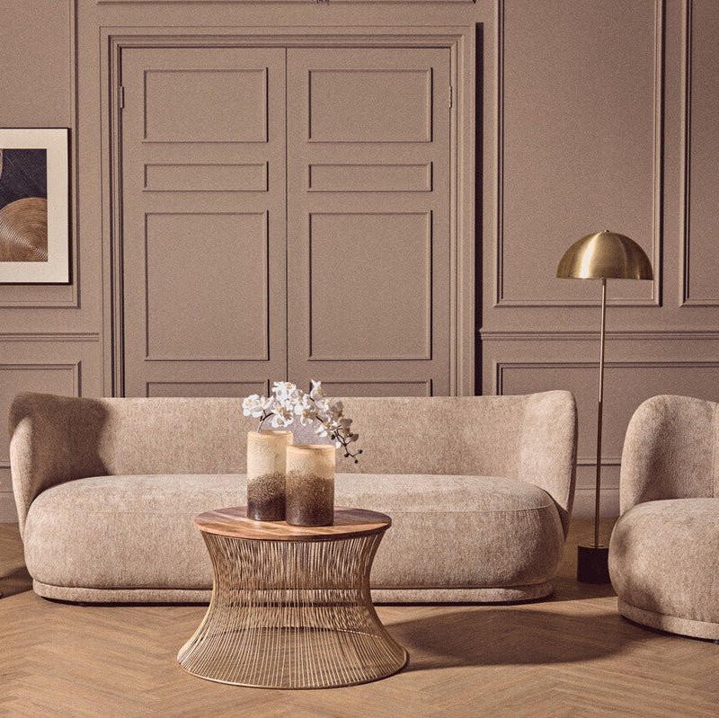 Delray Textured Chenille Effect Deep Stone Curve Three Seater Sofa