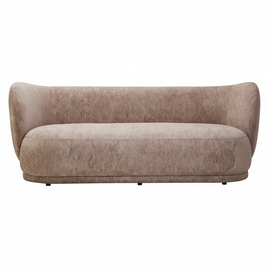 Delray Textured Chenille Effect Deep Stone Curve Three Seater Sofa