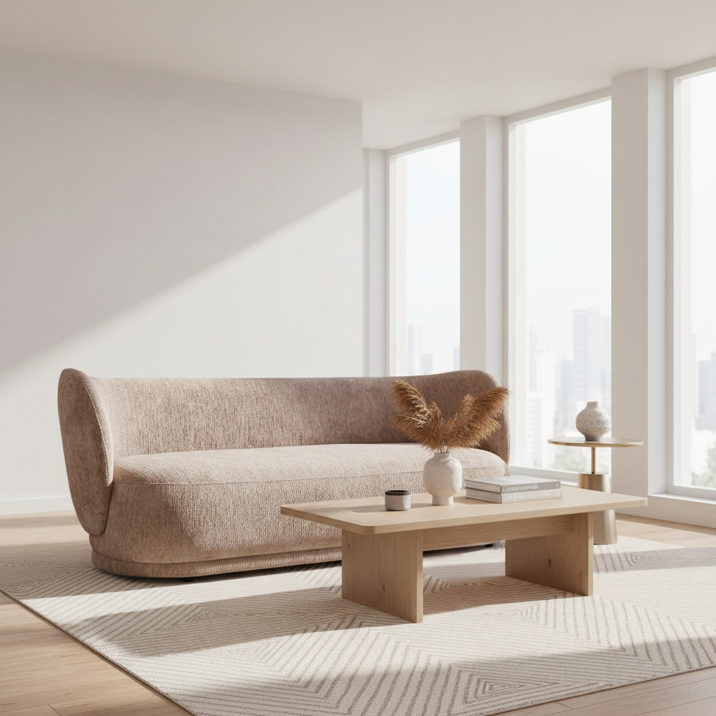 Delray Textured Chenille Effect Deep Stone Curve Three Seater Sofa