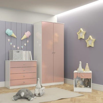 Denver Trio Bedroom Wardrobe Set White/Blue Gloss