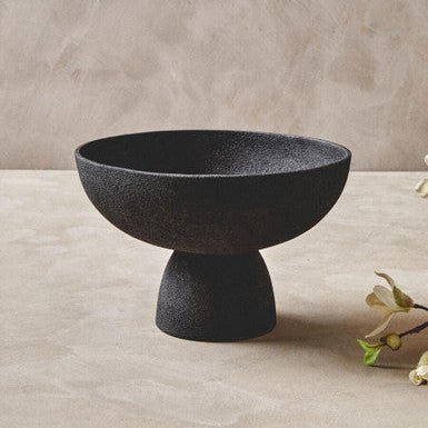 Deriva Large Textured Black Pedestal Bowl