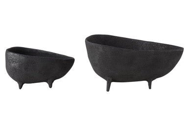Deriva Set of Two Textured Black Bowls