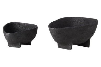 Deriva Set of Two Textured Black Bowls