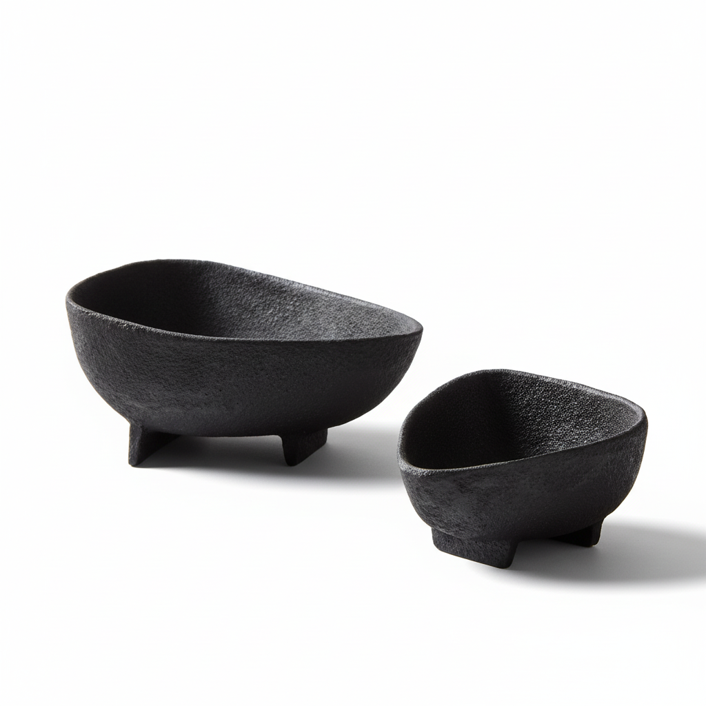 Deriva Set of Two Textured Black Bowls