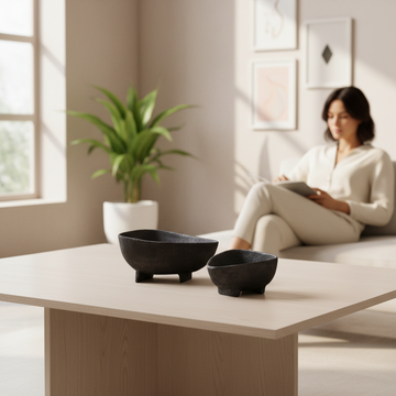 Deriva Set of Two Textured Black Bowls