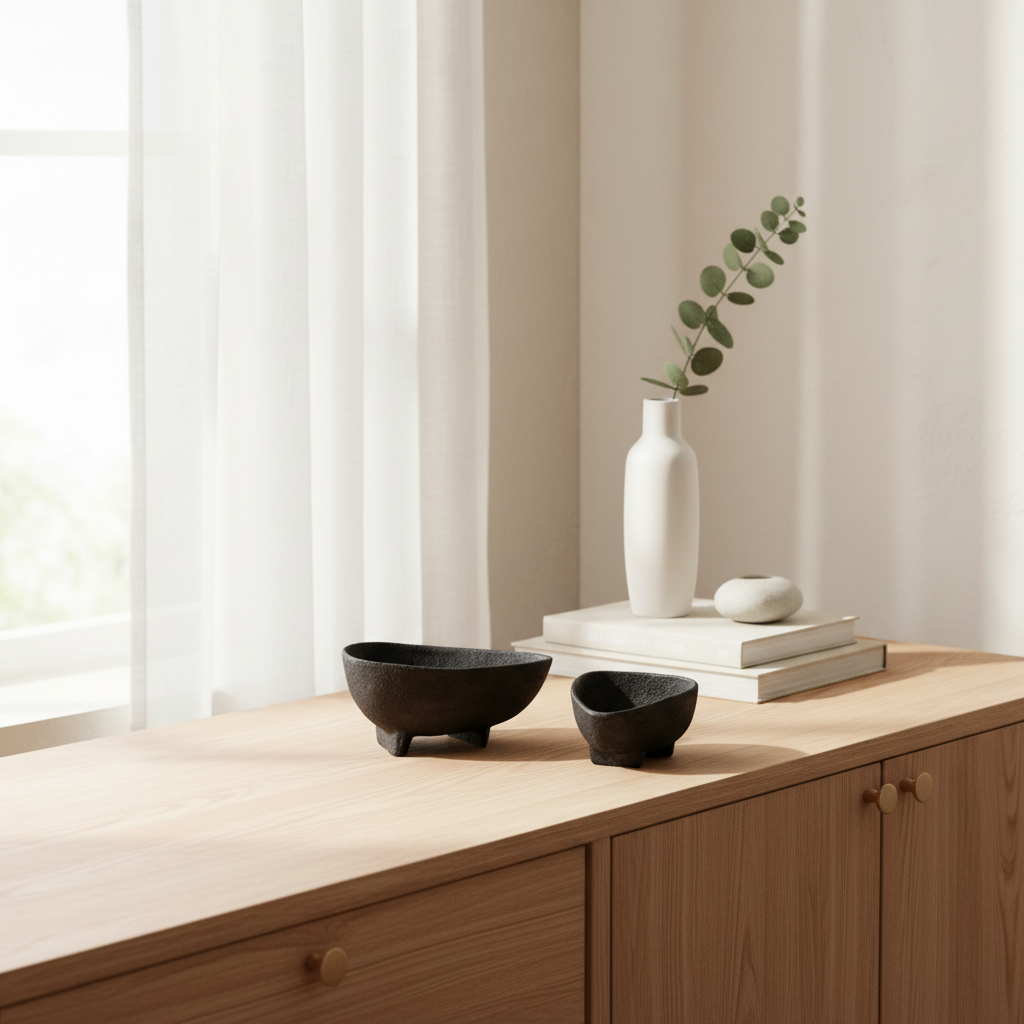 Deriva Set of Two Textured Black Bowls