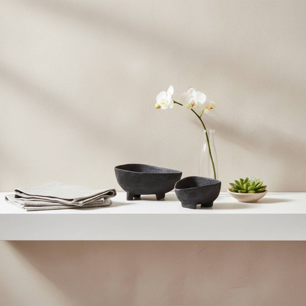 Deriva Set of Two Textured Black Bowls