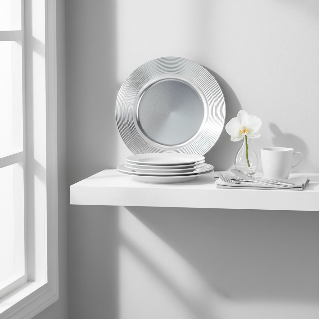 Dia Silver Finish Ribbed Charger Plate