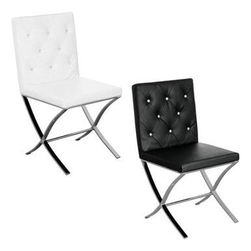 Diamante Black Leather Effect Chair With Stainless Steel Cross Legs