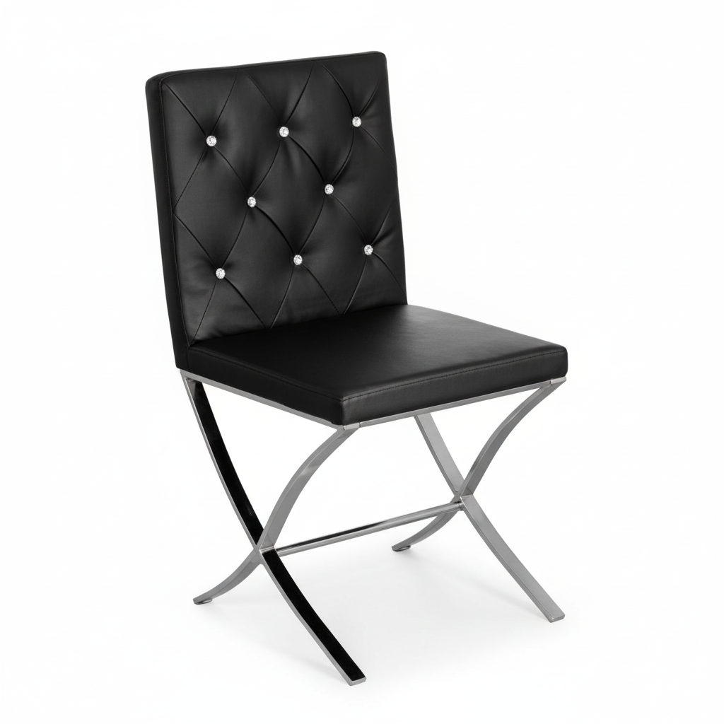Diamante Black Leather Effect Chair With Stainless Steel Cross Legs