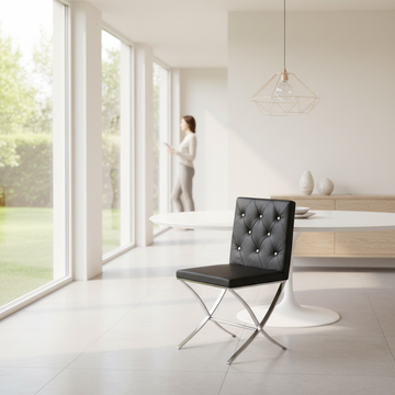 Diamante Black Leather Effect Chair With Stainless Steel Cross Legs