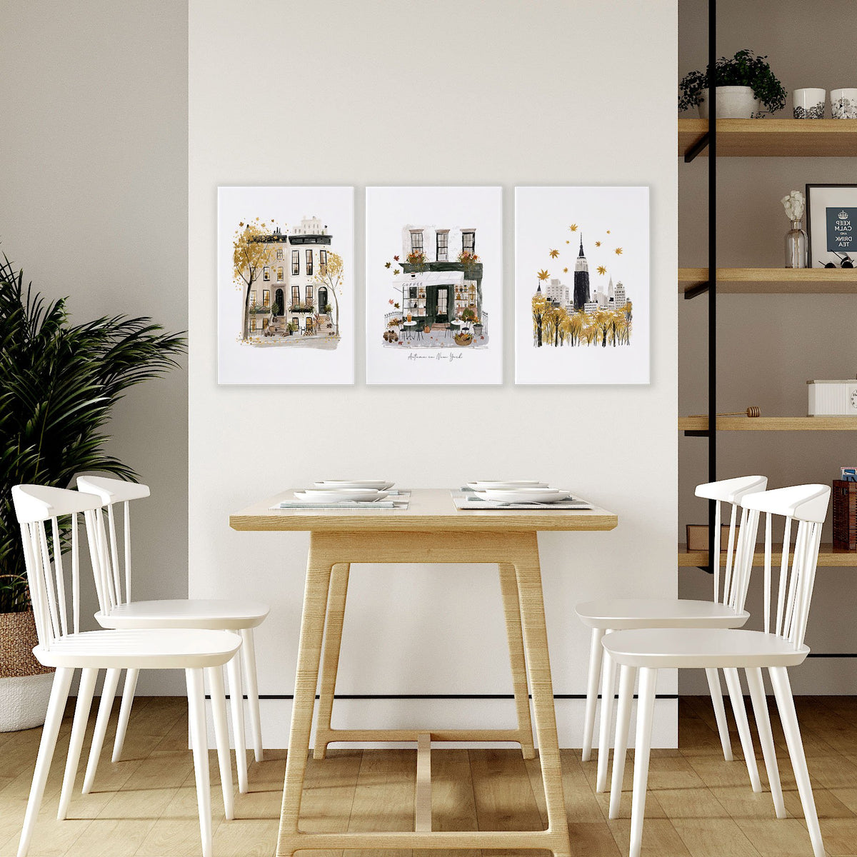 Dining Room Wall Art Decor New York Autumn Ochre Travel wall art | "Autumn in New York" displayed on a wall in a styled room — view 5