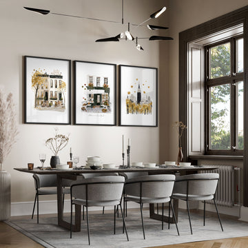 Dining Room Wall Art Decor New York Autumn Ochre Travel wall art | "Autumn in New York" displayed on a wall in a styled room — view 7