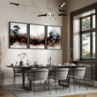 Japandi Japanese Ink Wash Landscape Dining Room Wall Art displayed on a wall in a styled room