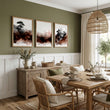Japandi Japanese Ink Wash Landscape Dining Room Wall Art displayed on a wall in a styled room — view 3