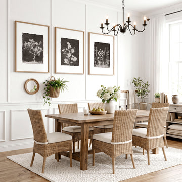 Dining Room Wall Decor French Country Botanical White Wildflowers & Blossom on Dark Brown displayed on a wall in a styled room — view 2