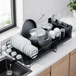 Dish Drainer Rack - Extendable Dish Drainer, Multifunctional Anti - Rust Dish Rack for Kitchen Counter, with Cutlery & Cup Holders