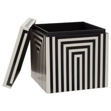 Donato Large Square Black and White Stripe Trinket Box