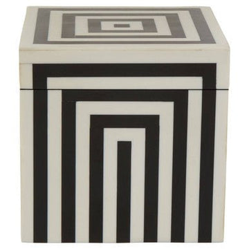 Donato Medium Square Black and White Stripe Trinket Box