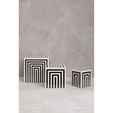 Donato Medium Square Black and White Stripe Trinket Box