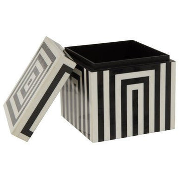 Donato Medium Square Black and White Stripe Trinket Box