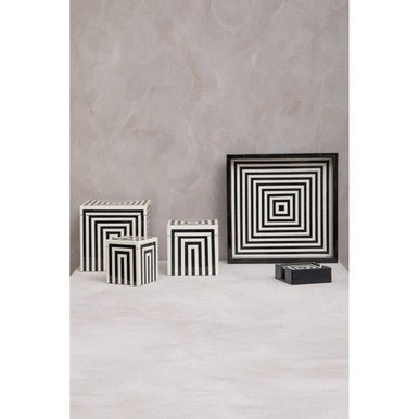 Donato Medium Square Black and White Stripe Trinket Box