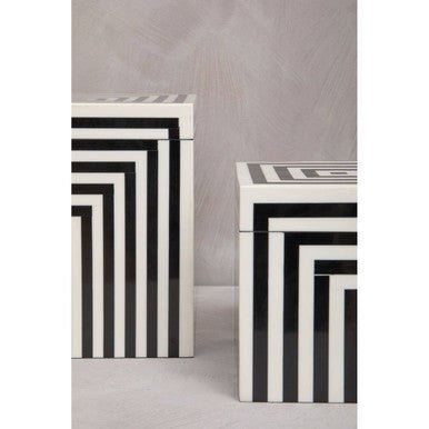 Donato Medium Square Black and White Stripe Trinket Box