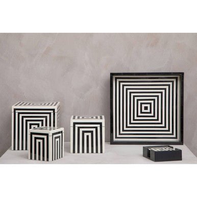 Donato Medium Square Black and White Stripe Trinket Box