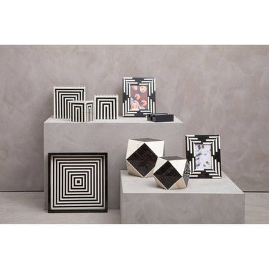 Donato Medium Square Black and White Stripe Trinket Box