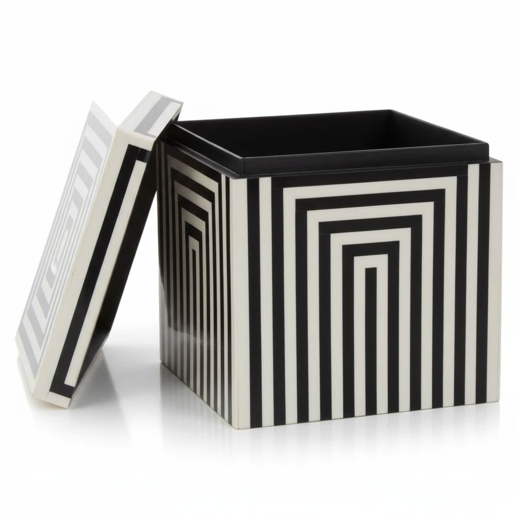 Donato Large Square Black and White Stripe Trinket Box