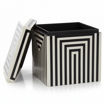 Donato Large Square Black and White Stripe Trinket Box