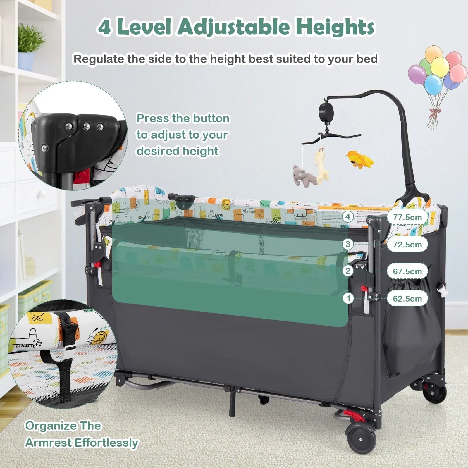 DORTALA 5 - in - 1 Baby Bassinet Bedside Sleeper Portable Pack and Play - Grey