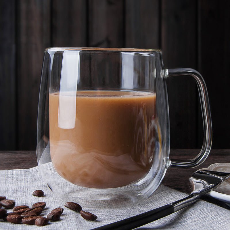 Double - layer High Borosilicate Glass Water Cup Heat - resistant Belt Handle