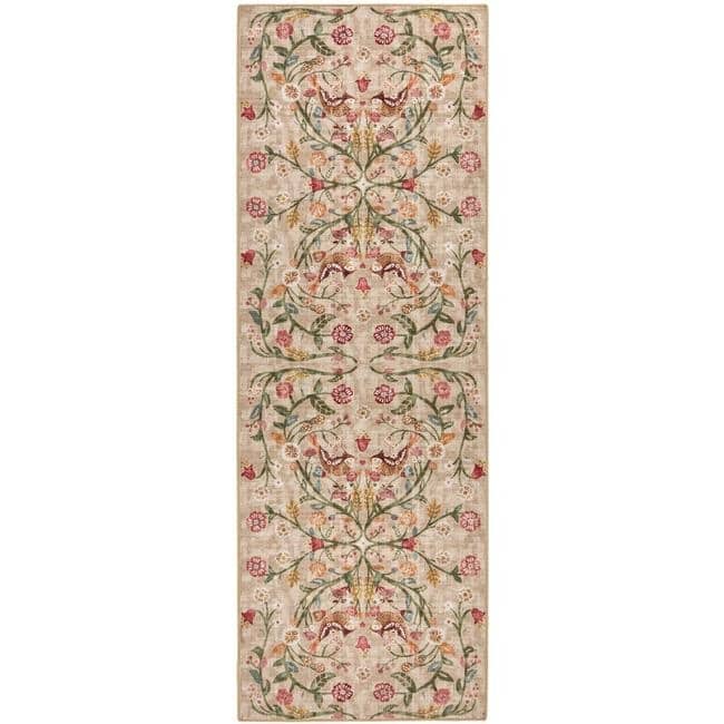 Eco - Washable Beige Rug Floral Design